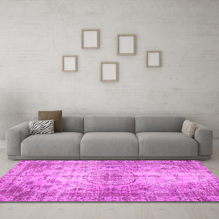 Machine Washable Persian Pink Traditional Rug in a Living Room, wshtr2137pnk