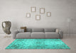 Machine Washable Persian Turquoise Traditional Area Rugs in a Living Room,, wshtr2137turq