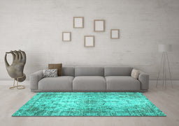 Machine Washable Persian Turquoise Traditional Area Rugs in a Living Room,, wshtr2137turq