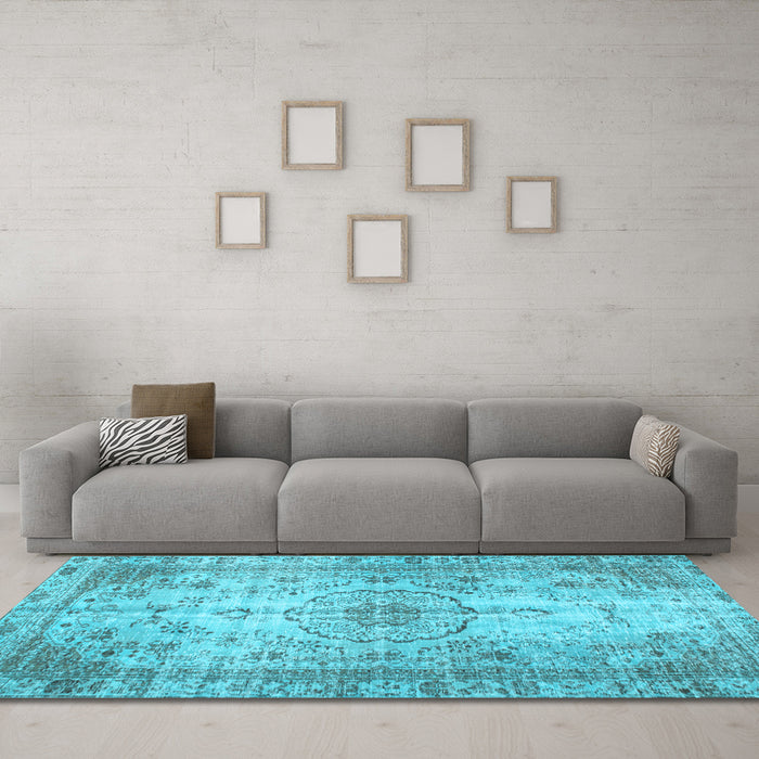 Machine Washable Persian Light Blue Traditional Rug in a Living Room, wshtr2137lblu
