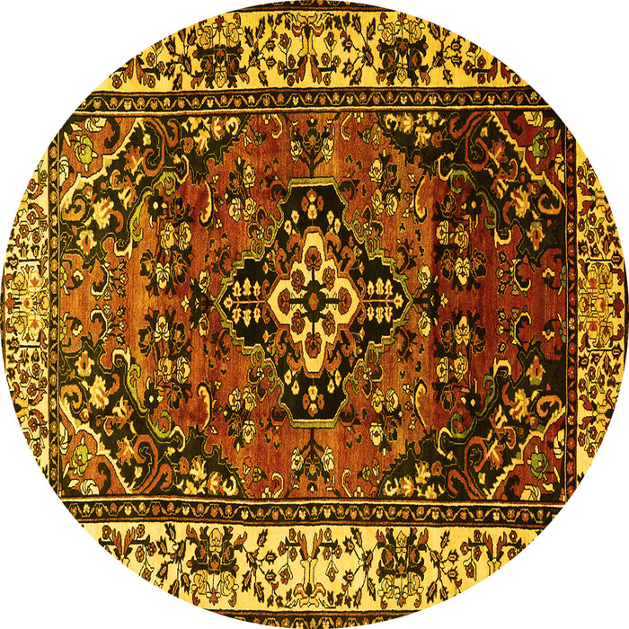 Round Persian Yellow Traditional Rug, tr2138yw