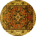 Round Persian Yellow Traditional Rug, tr2138yw