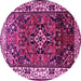 Round Machine Washable Persian Pink Traditional Rug, wshtr2138pnk