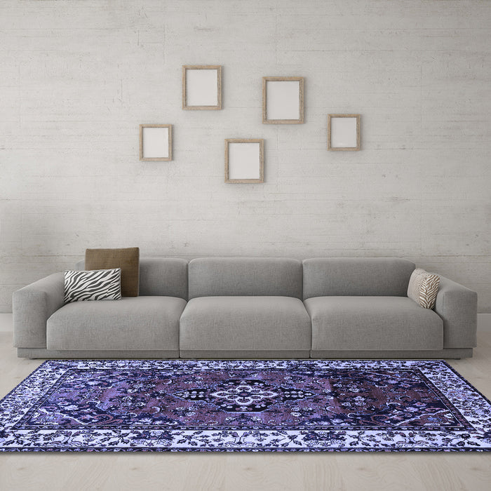 Machine Washable Persian Blue Traditional Rug in a Living Room, wshtr2138blu