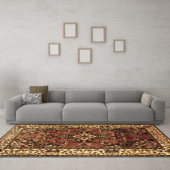 Machine Washable Persian Brown Traditional Rug in a Living Room,, wshtr2138brn