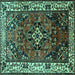 Square Machine Washable Persian Turquoise Traditional Area Rugs, wshtr2138turq