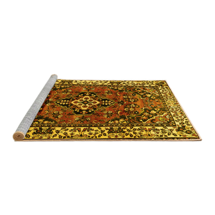 Sideview of Machine Washable Persian Yellow Traditional Rug, wshtr2138yw