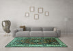 Machine Washable Persian Turquoise Traditional Area Rugs in a Living Room,, wshtr2138turq