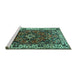 Sideview of Machine Washable Persian Turquoise Traditional Area Rugs, wshtr2138turq