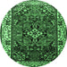 Round Machine Washable Persian Emerald Green Traditional Area Rugs, wshtr2138emgrn