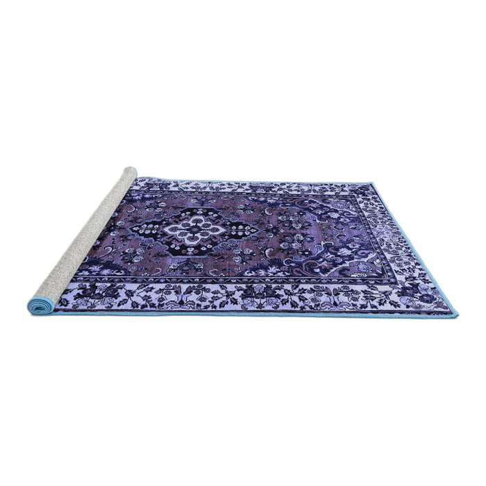 Sideview of Machine Washable Persian Blue Traditional Rug, wshtr2138blu