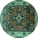 Round Machine Washable Persian Turquoise Traditional Area Rugs, wshtr2138turq