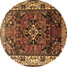 Round Machine Washable Persian Brown Traditional Rug, wshtr2138brn