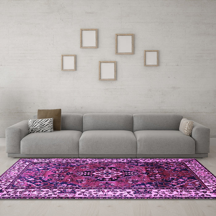 Machine Washable Persian Purple Traditional Area Rugs in a Living Room, wshtr2138pur
