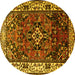 Round Machine Washable Persian Yellow Traditional Rug, wshtr2138yw