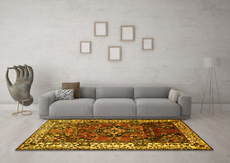Machine Washable Persian Yellow Traditional Rug in a Living Room, wshtr2138yw