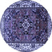 Round Machine Washable Persian Blue Traditional Rug, wshtr2138blu