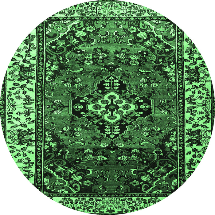 Round Persian Emerald Green Traditional Rug, tr2138emgrn