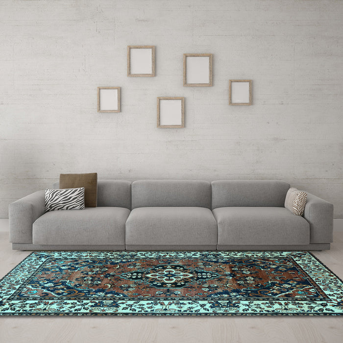 Machine Washable Persian Light Blue Traditional Rug in a Living Room, wshtr2138lblu