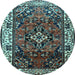 Round Machine Washable Persian Light Blue Traditional Rug, wshtr2138lblu