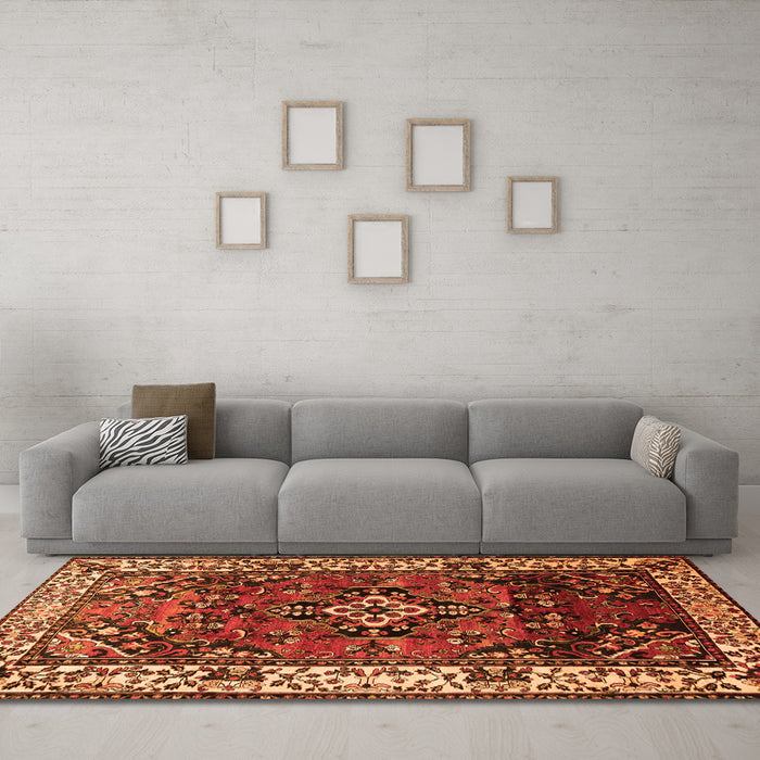 Machine Washable Persian Orange Traditional Area Rugs in a Living Room, wshtr2138org