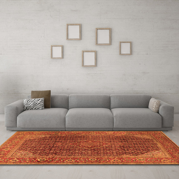 Machine Washable Persian Orange Traditional Area Rugs in a Living Room, wshtr2139org