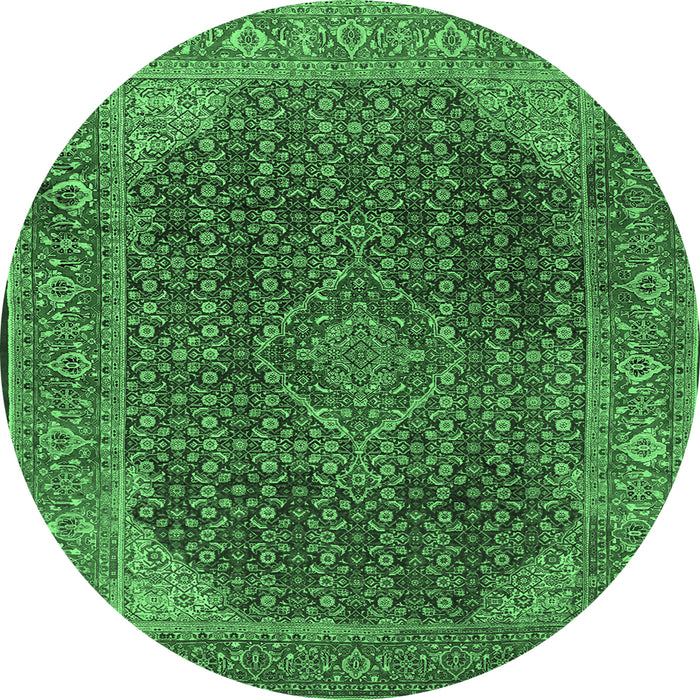 Round Machine Washable Persian Emerald Green Traditional Area Rugs, wshtr2139emgrn