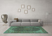 Machine Washable Persian Turquoise Traditional Area Rugs in a Living Room,, wshtr2139turq