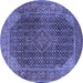 Round Machine Washable Persian Blue Traditional Rug, wshtr2139blu