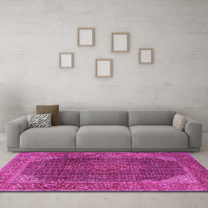 Machine Washable Persian Pink Traditional Rug in a Living Room, wshtr2139pnk