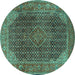 Round Machine Washable Persian Turquoise Traditional Area Rugs, wshtr2139turq