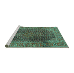 Sideview of Machine Washable Persian Turquoise Traditional Area Rugs, wshtr2139turq