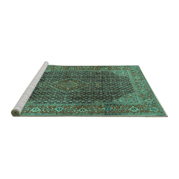 Sideview of Machine Washable Persian Turquoise Traditional Area Rugs, wshtr2139turq
