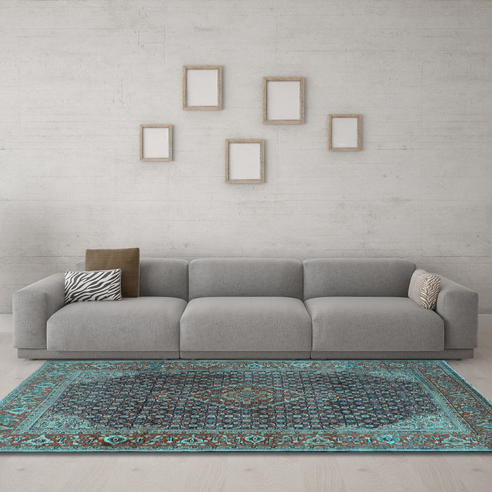 Machine Washable Persian Light Blue Traditional Rug in a Living Room, wshtr2139lblu