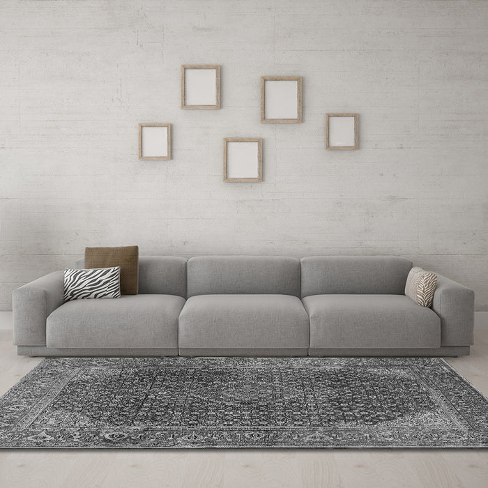 Machine Washable Persian Gray Traditional Rug in a Living Room,, wshtr2139gry