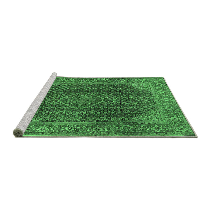 Sideview of Machine Washable Persian Emerald Green Traditional Area Rugs, wshtr2139emgrn