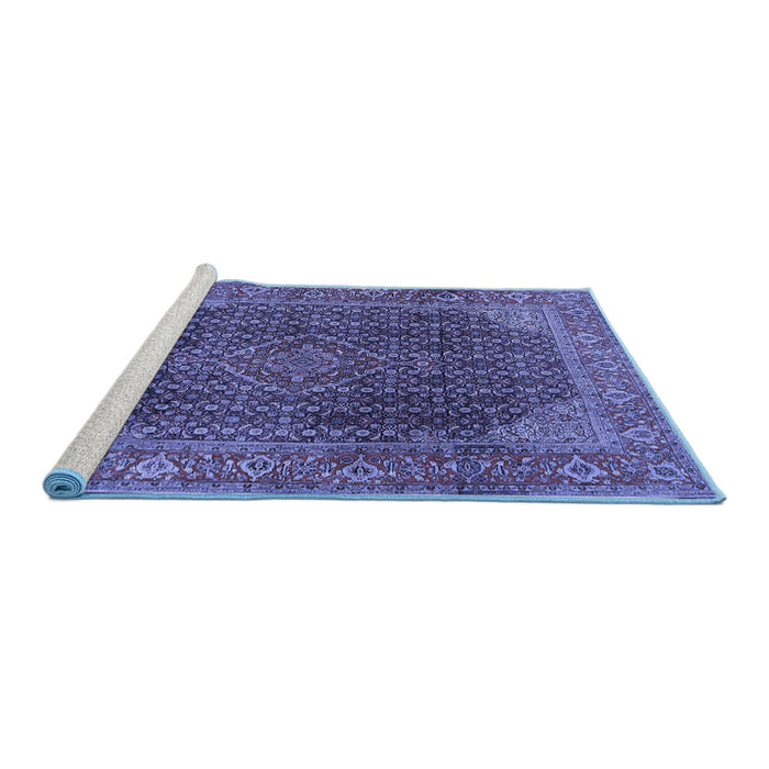 Sideview of Machine Washable Persian Blue Traditional Rug, wshtr2139blu