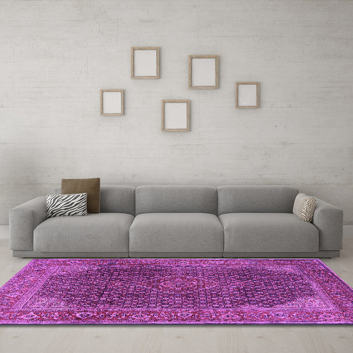 Machine Washable Persian Purple Traditional Area Rugs in a Living Room, wshtr2139pur