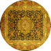 Round Persian Yellow Traditional Rug, tr213yw