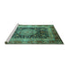 Sideview of Machine Washable Persian Turquoise Traditional Area Rugs, wshtr213turq