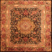 Round Machine Washable Persian Orange Traditional Area Rugs, wshtr213org