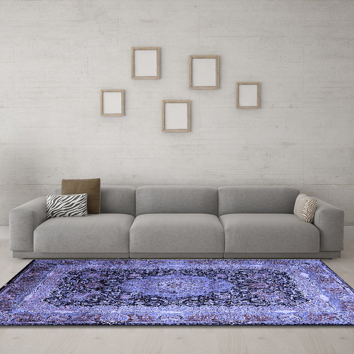 Machine Washable Persian Blue Traditional Rug in a Living Room, wshtr213blu