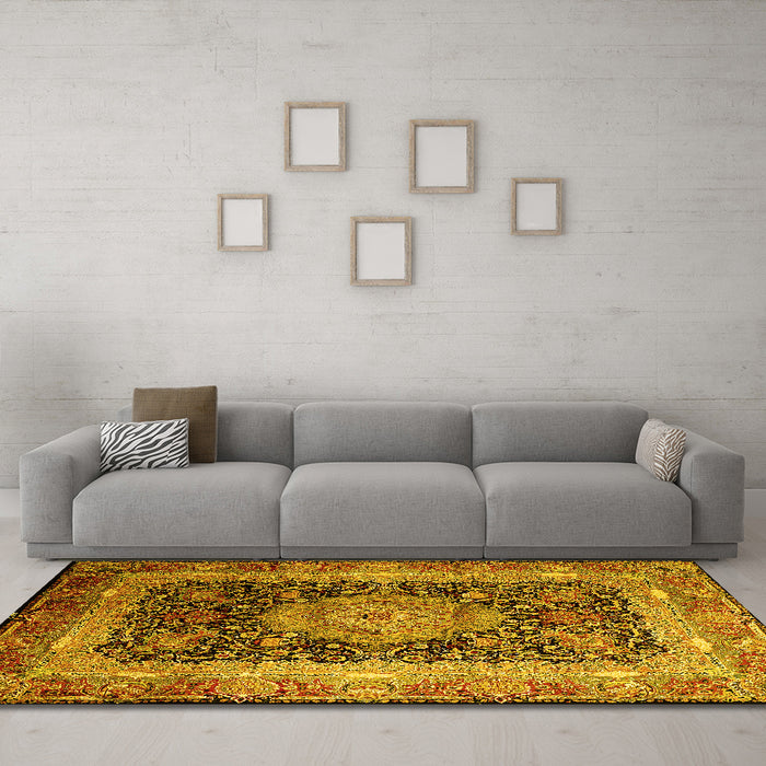 Machine Washable Persian Yellow Traditional Rug in a Living Room, wshtr213yw