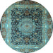 Round Machine Washable Persian Light Blue Traditional Rug, wshtr213lblu