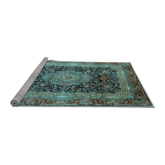 Sideview of Machine Washable Persian Light Blue Traditional Rug, wshtr213lblu