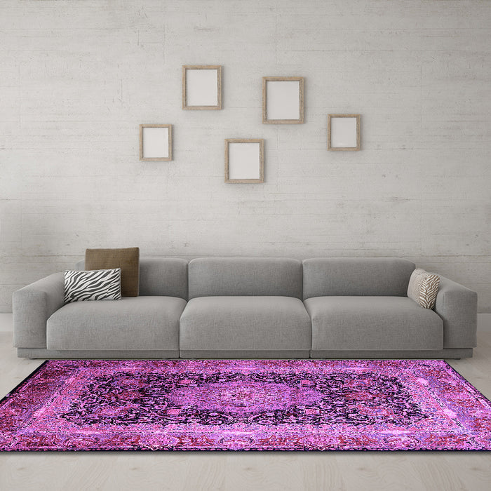 Machine Washable Persian Purple Traditional Area Rugs in a Living Room, wshtr213pur