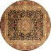 Round Persian Brown Traditional Rug, tr213brn