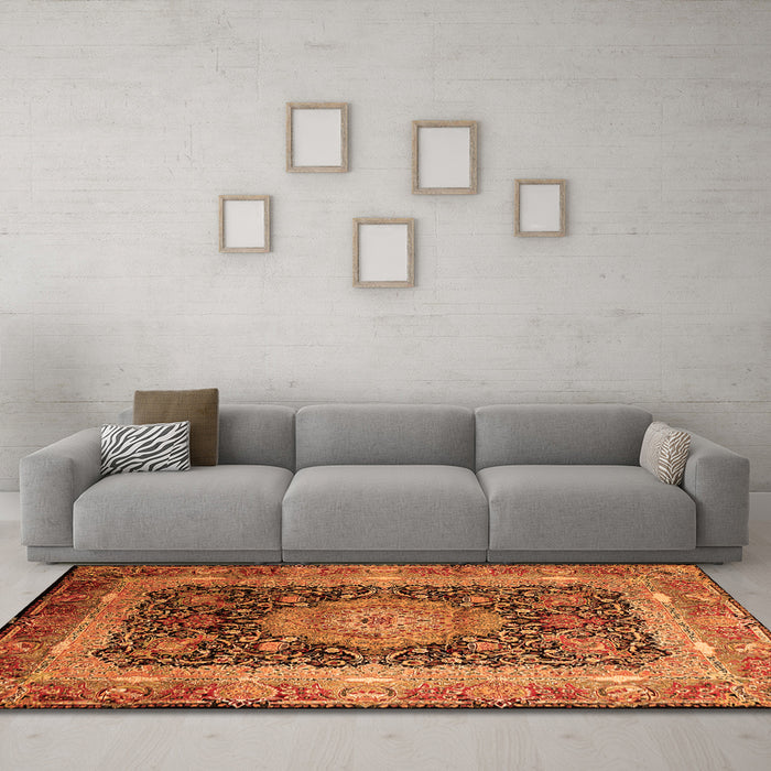 Machine Washable Persian Orange Traditional Area Rugs in a Living Room, wshtr213org