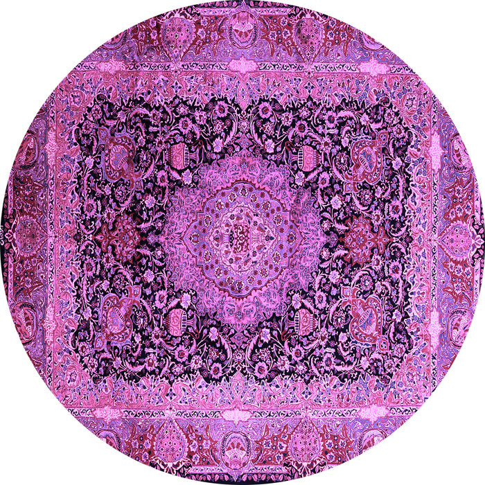 Round Machine Washable Persian Purple Traditional Area Rugs, wshtr213pur