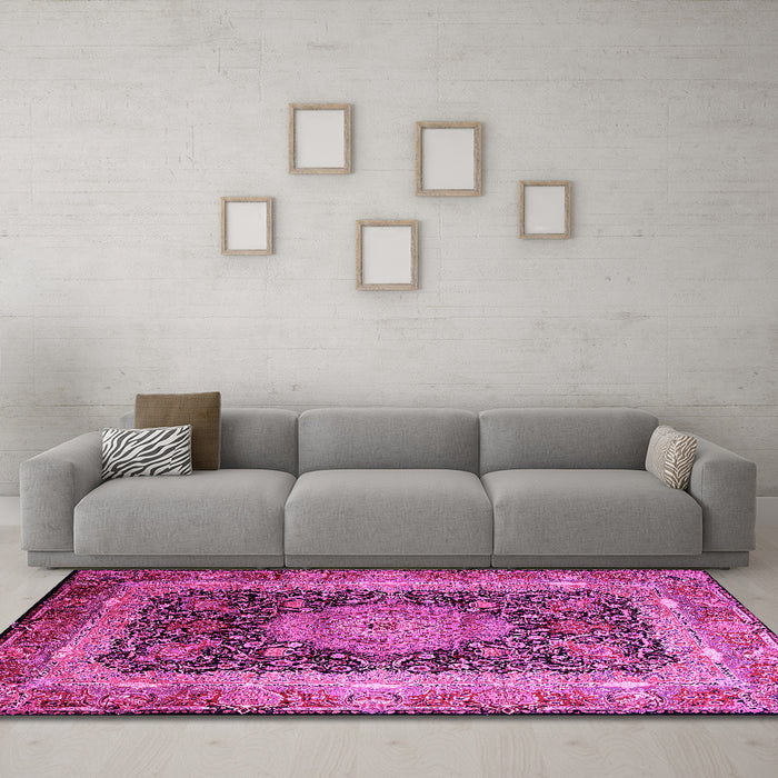 Machine Washable Persian Pink Traditional Rug in a Living Room, wshtr213pnk